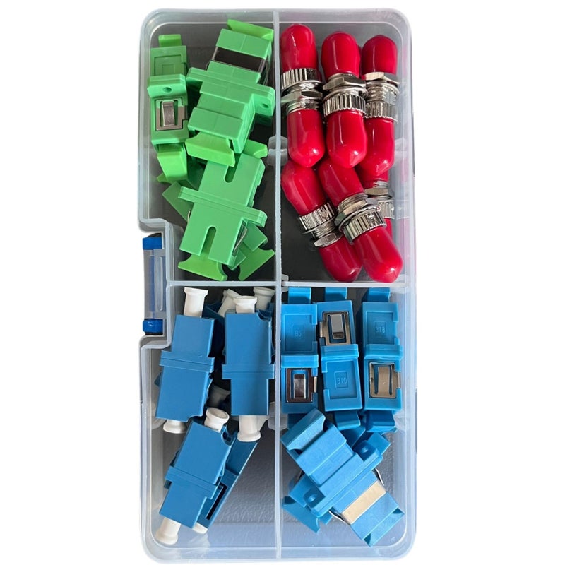 Fibershack - Fiber Optic Coupler Kit - Fiber Optic Connector Kit Includes 26 Fiber Optic Couplers - for ST LC SC/APC SC Cables - Includes Hard Plastic Snap Lock case - Image 1